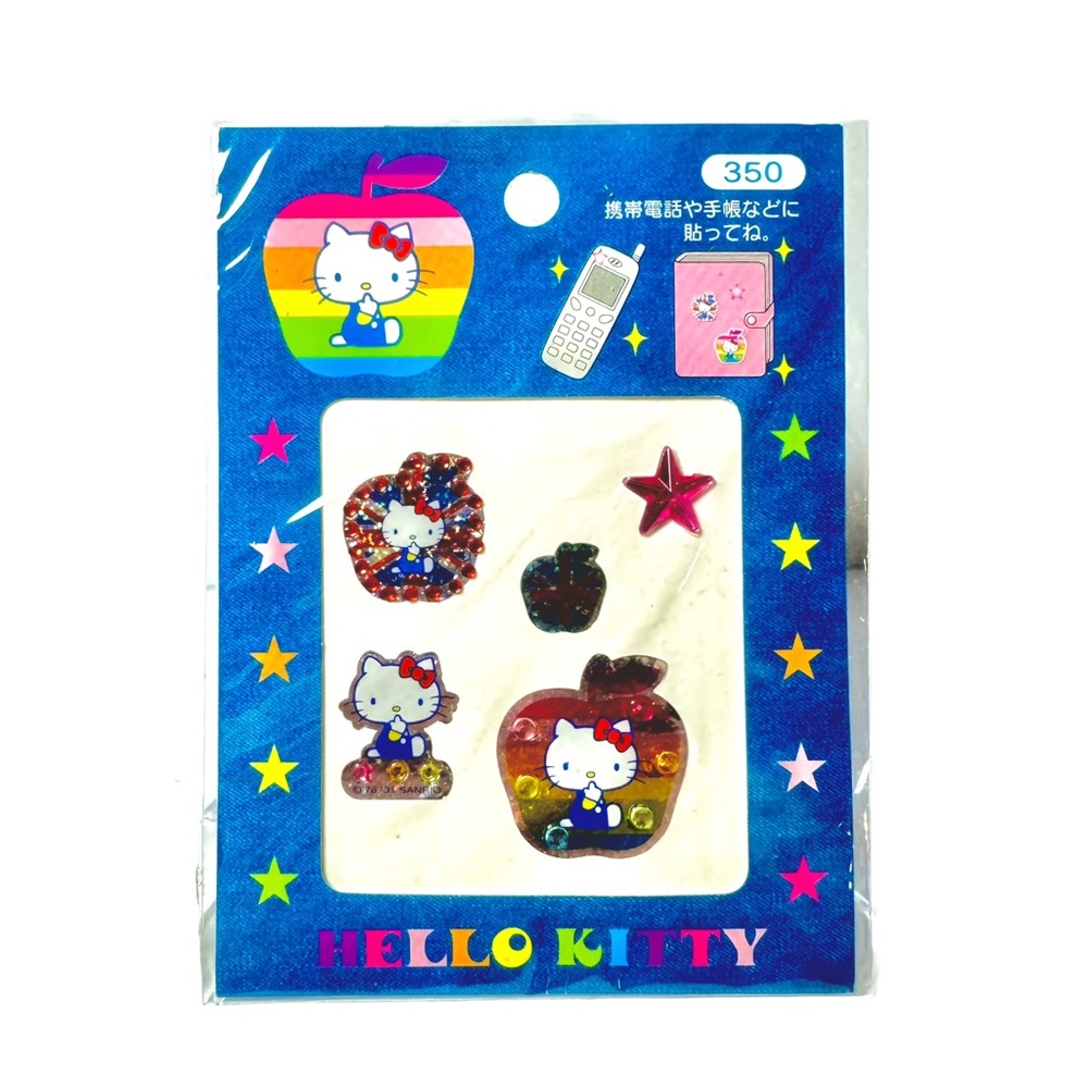 Vintage Hello Kitty Rhinestone Stickers Rainbow Union Jack Apple Cell Phone 2001